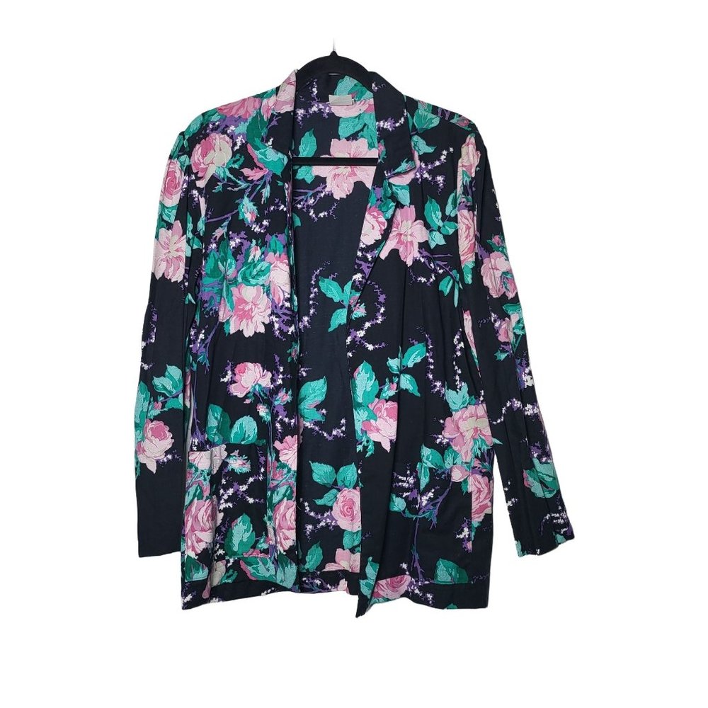 Vintage Avon Fashions Floral Open Front Collared Shirt/Blazer with Pocket 11/12